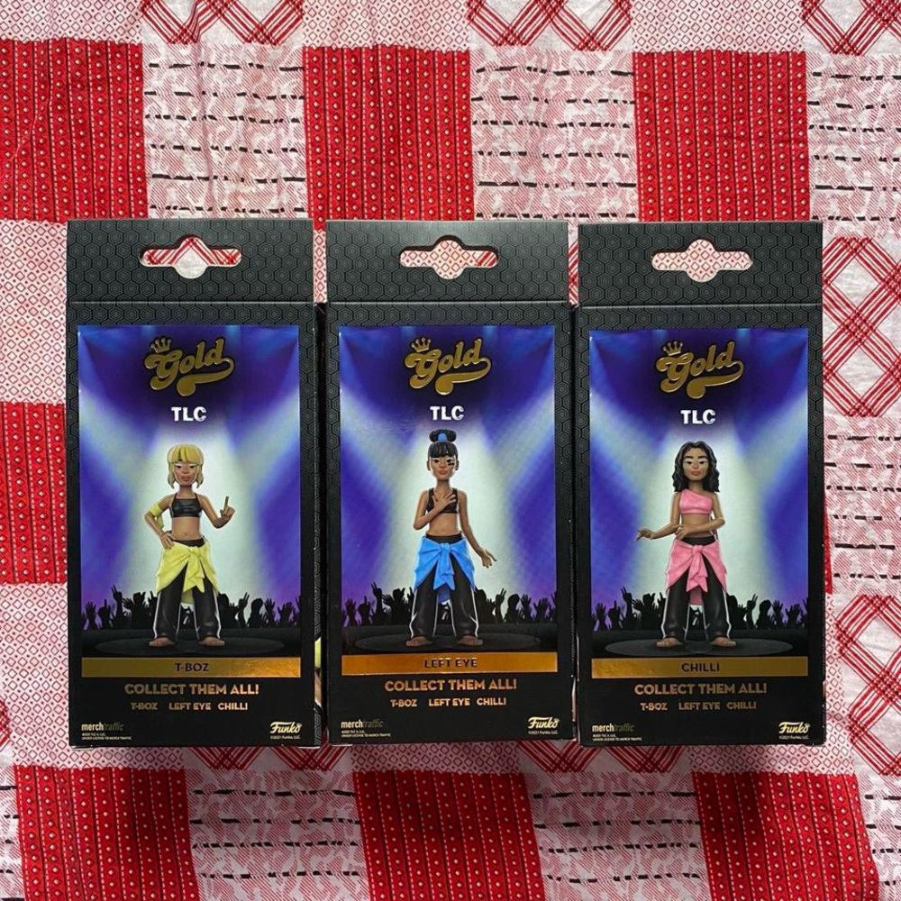 Funko Gold TLC Figures in Yellow, Blue, and Pink